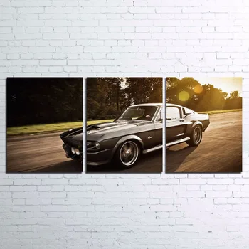 

Modern Home Canvas Wall Art Decor Frame Pictures 3 Pieces Ford Mustang Shelby Gt500 Painting HD Printed Sports Car Poster