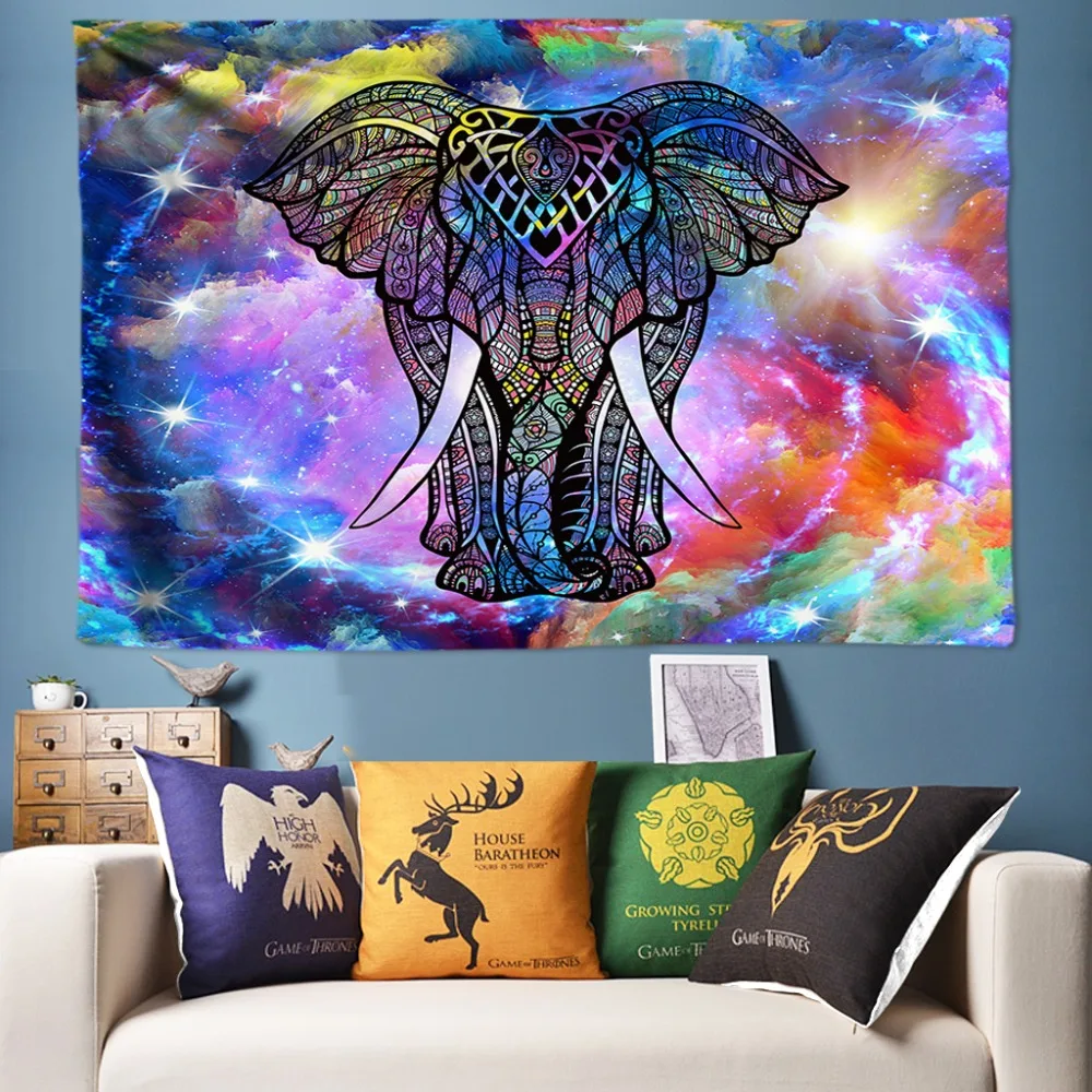 Tapiz De Elefante Indio Con Tampado De Flor De Loto, Mandala Colgante De Pared, Bohemia, Playa