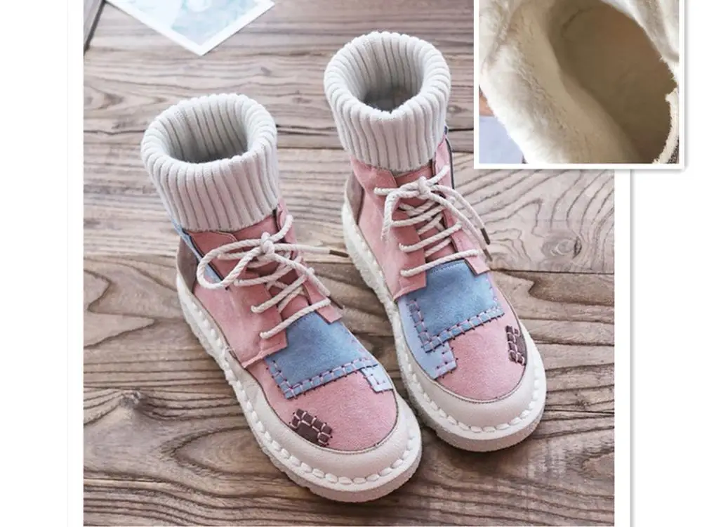Careaymade-Sen/женские ботинки на плоской подошве Удобные Ботинки martin с мягкой подошвой женские ботинки ручной работы - Цвет: Pink thin velvet