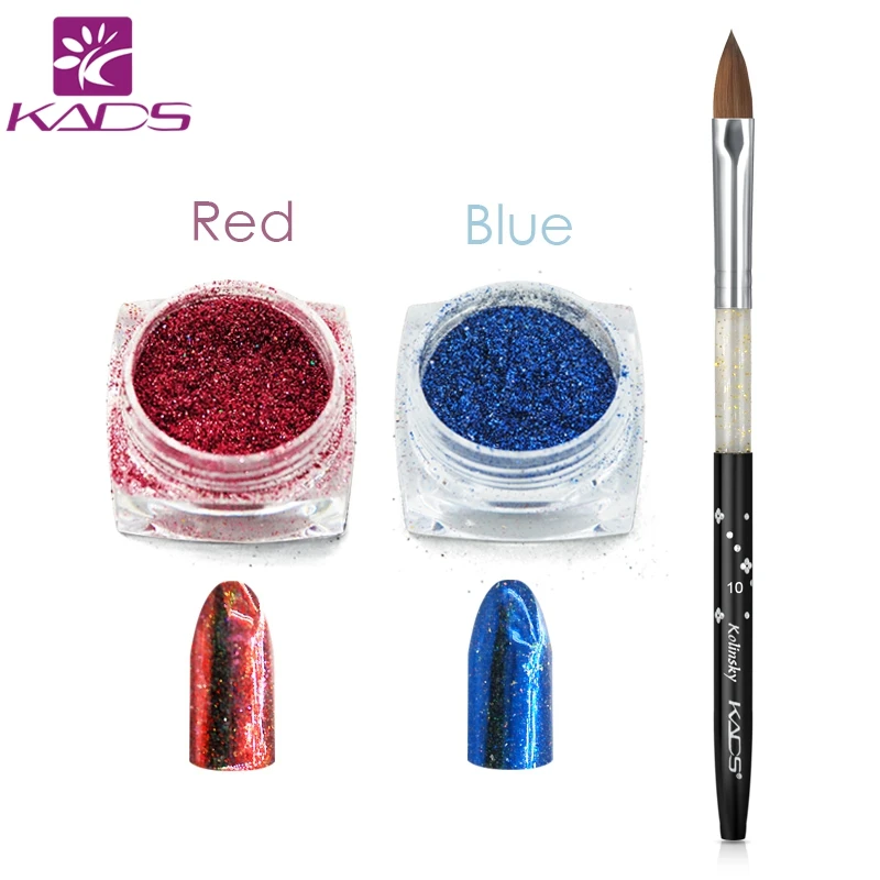

KADS 6 Sets Colorful Laser Powder Dust + Kolinsky Sable Brush Nail Art Sets Nail Tools Nail Shining DIY Chrome Pigment Glitters