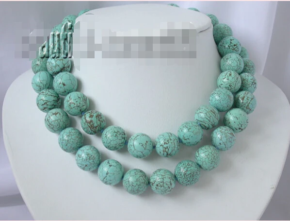 

N1569 Big 32" 14mm Natural blue round Turquoise Necklace