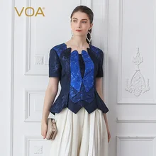Voa шёлковый жаккард винтажные женские топы элегантные рококо корт тонкая туника женская футболка осень короткий рукав большой размер футболка B789
