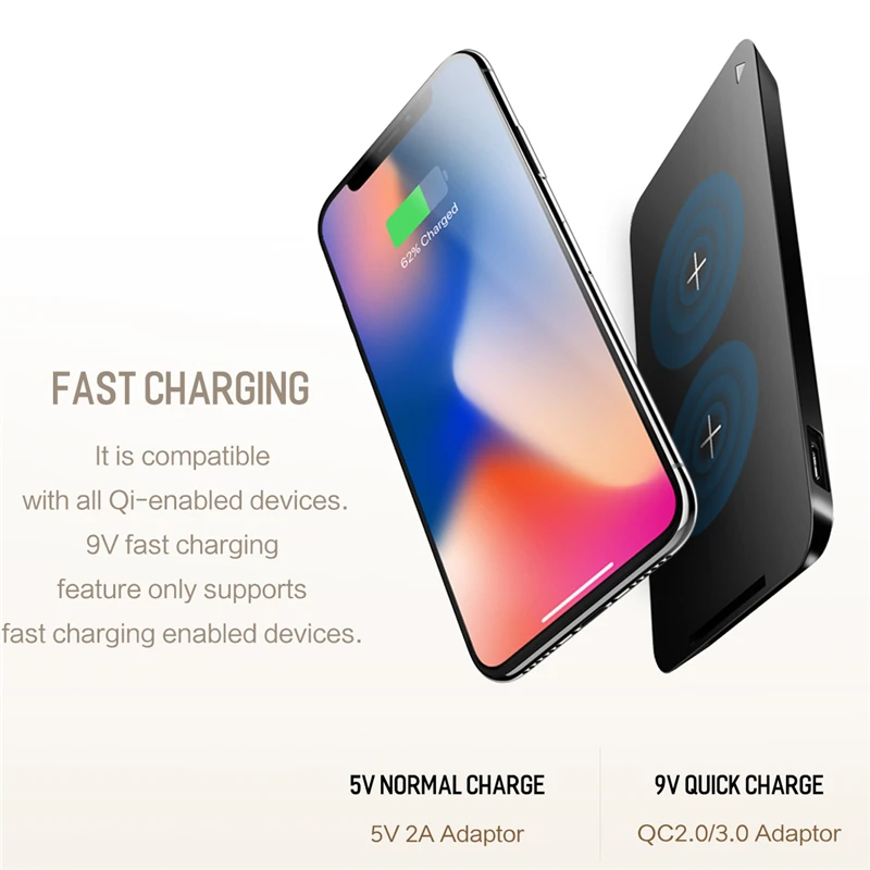 ROCK Dual Coil QI Беспроводное зарядное устройство 10 Вт для iPhone X 8 samsung S9 S8 huawei быстрая