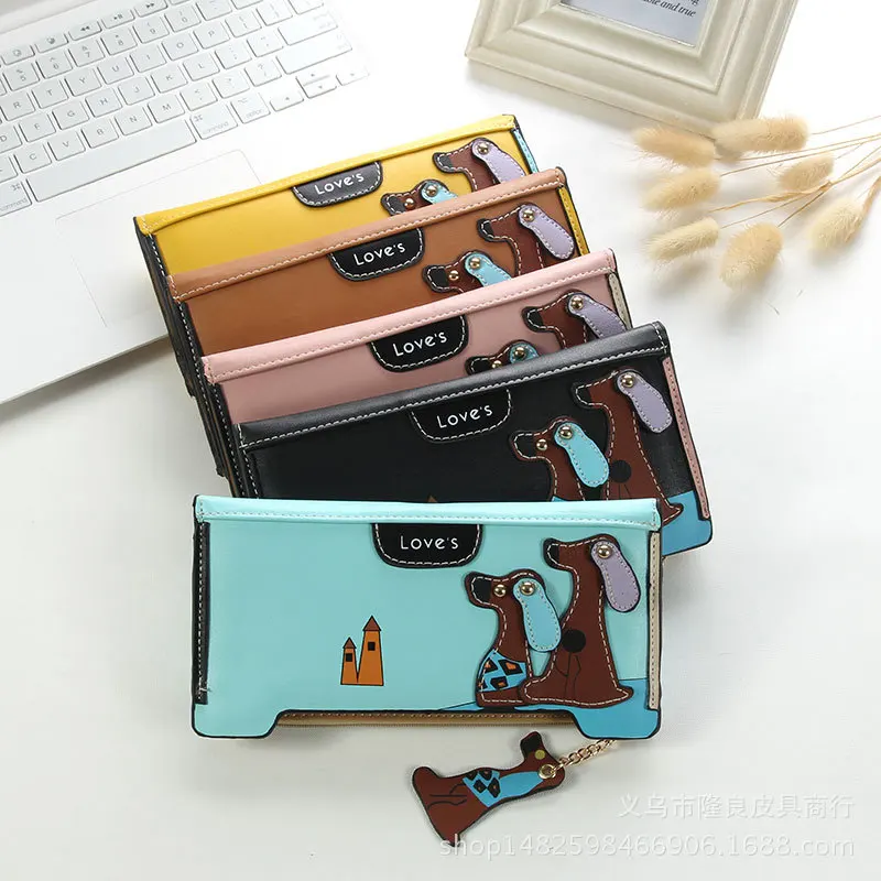 KEZREA Cute Long Wallet Women PU Leather Cartoon Dog Bag Lady Clutch