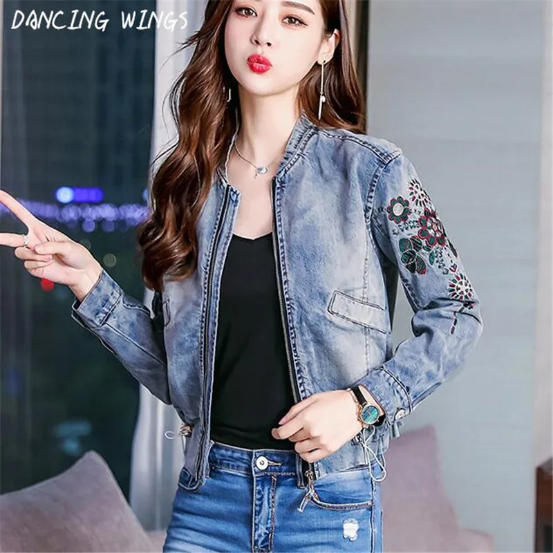 

Street Style Women Denim Jacket Loose Harajuku Embroidery Basic Baseball Jacket Lady Short Coat