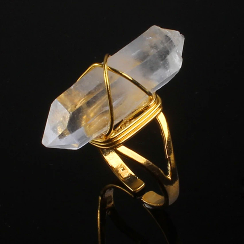 100 Unique 1 Pcs Light Yellow Gold Color Wire Wrap Rock Crystal Quartz Point Stone Ring Resizable Size Jewelry Rings Aliexpress