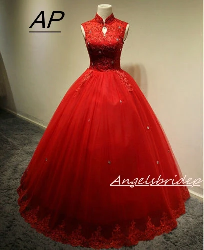 

ANGELSBRIDEP Sweet 16 Ball Gown Quinceanera Dresses 2019 Fashion High-Neck Tulle Appliques Floor-Length Formal Debutante Gowns