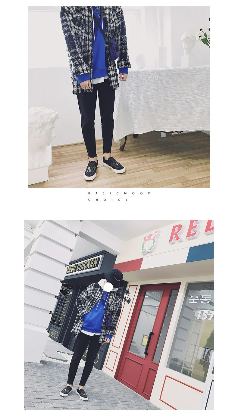 Boy Black Shoes Slip on Loafers Men Canvas Shoes Solid Color Sequins Fashion Vulcanized Shoes Flat Casual Sneakers All Match