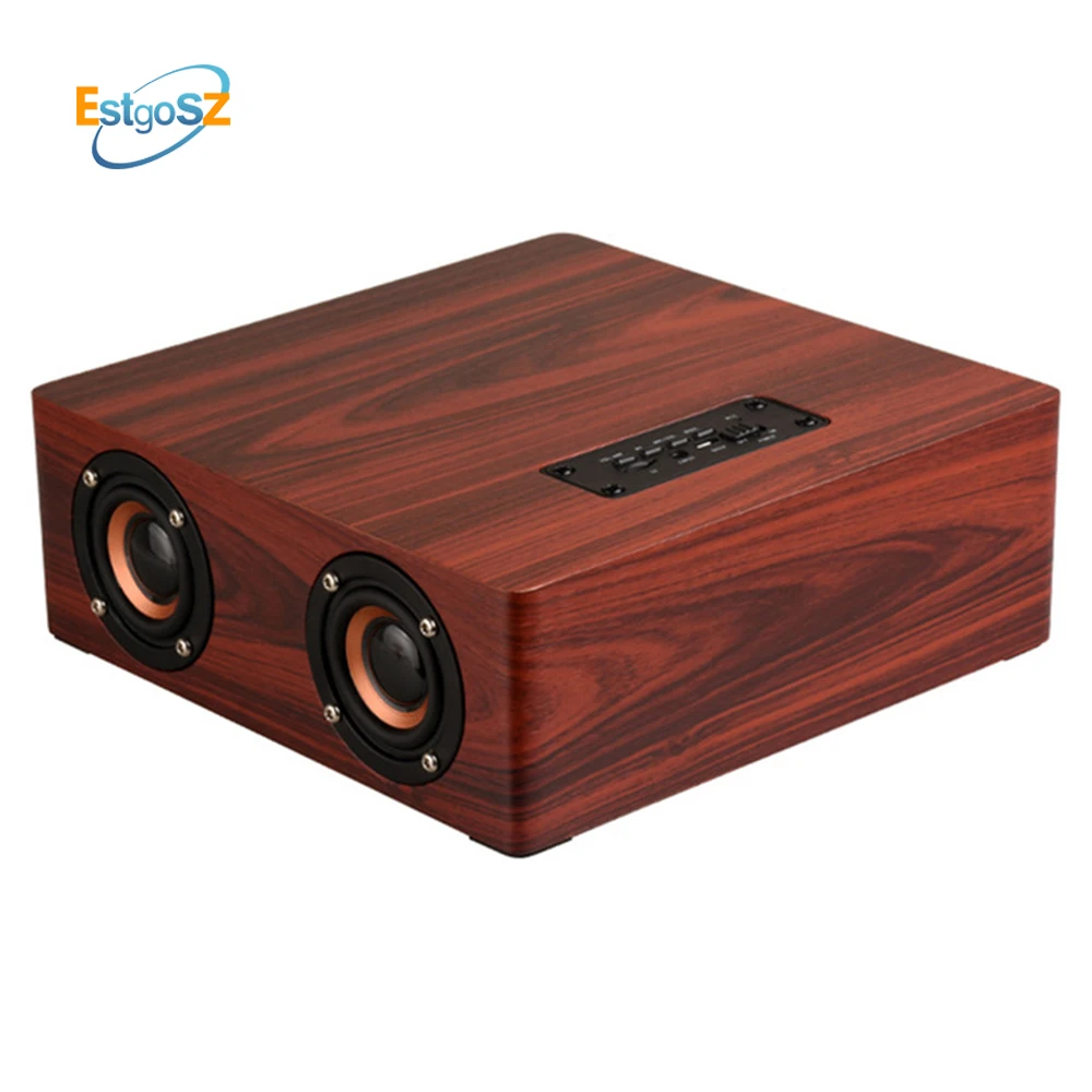 

EStgoSZ Wooden Wireless Bluetooth Speaker Stereo Sound System Support TF Card Aux Soundbar Home Theater computer speaker