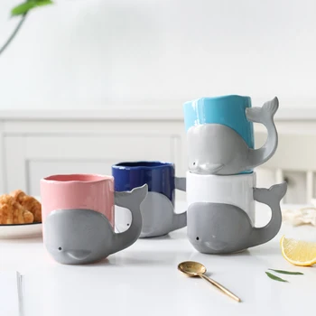 

300ml ceramic coffee mug pigmented whale cartoon mugs with handle office water milk tea cups creative friend birthday gifts