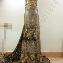 Свадебная кружевная ткань с Блестящий глиттер французское кружево с блестками склеенные блестящие черные сетчатые золотые блестящие кружевные ткани с бусинами