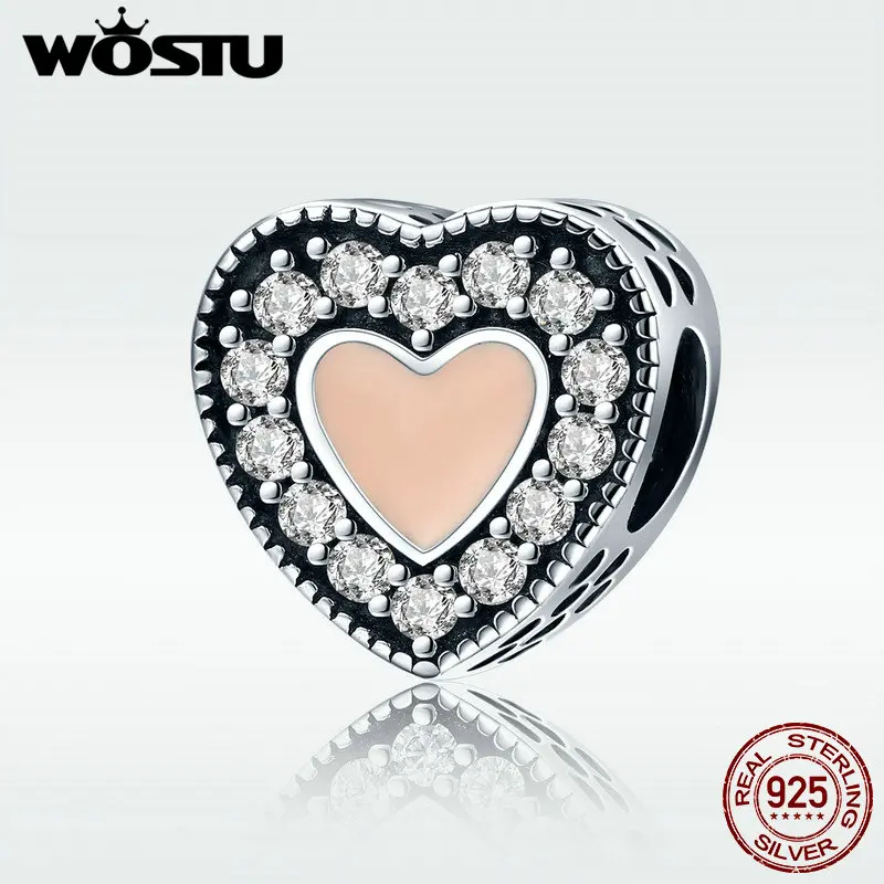 

WOSTU New Arrival 925 Sterling Silver Sparkling & Sweet Love Heart Bead Fit Original WST Charm Bracelet Jewelry Gift DXC151