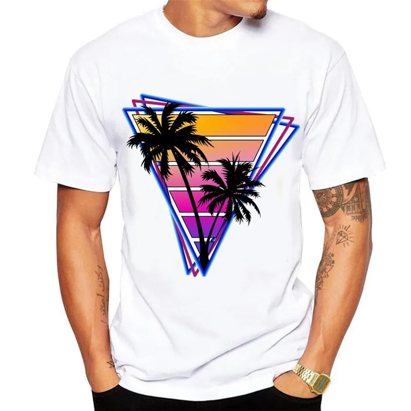 

Casual T shirt Men New Short sleeve Summer Retro Style Synthwave Graphic Logo Design printing harajuku o-neck fashion men tops