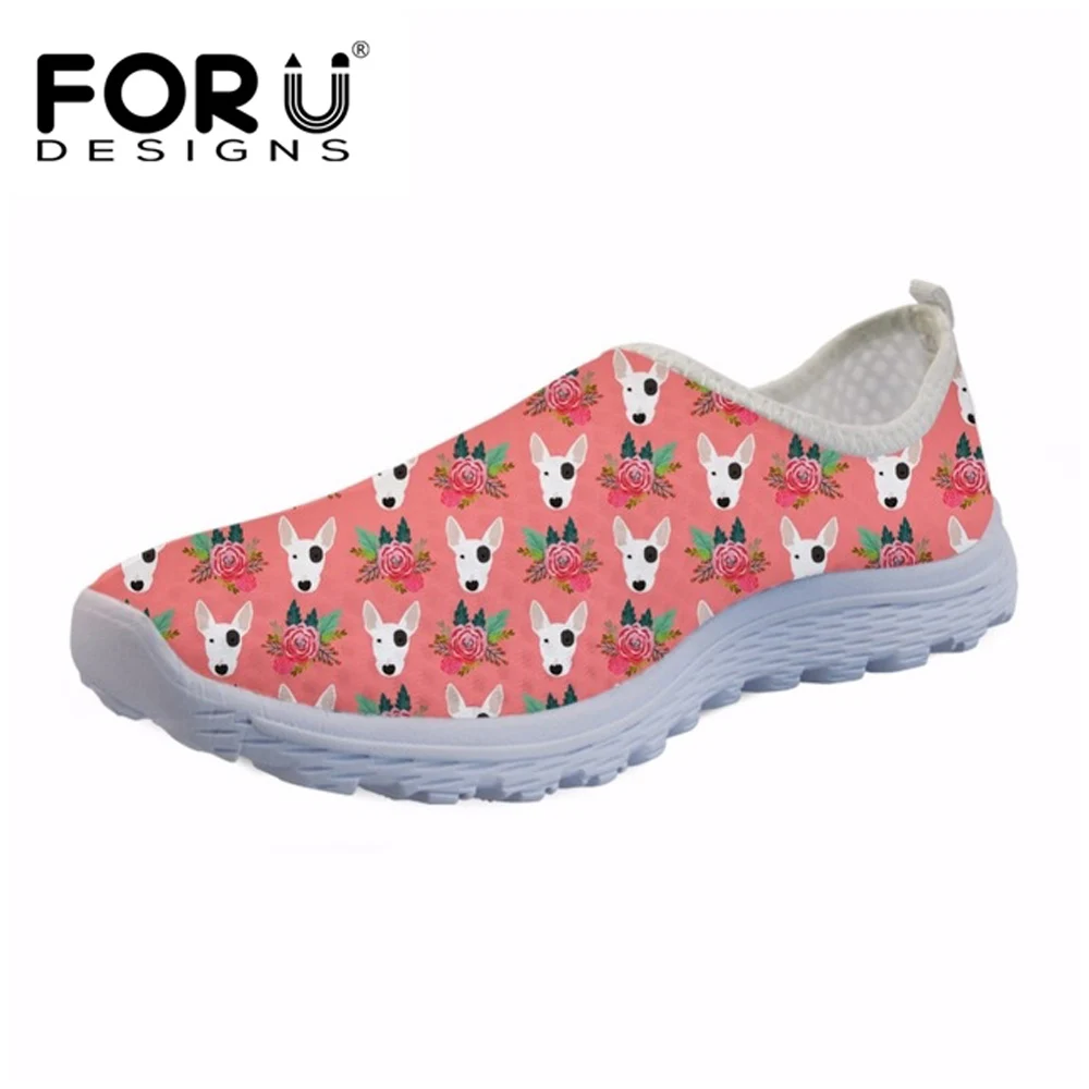 

FORUDESIGNS Cute Bull Terrier Pattern Women's Shoes Flats Mesh Breathable Women Sneakers Woman Summer Ladies Light Shoes Loafers