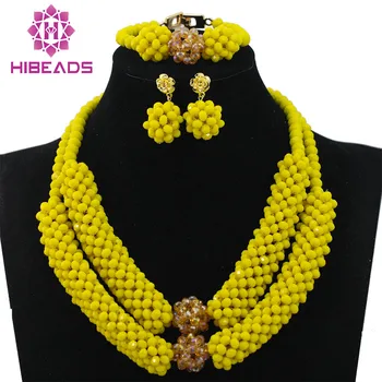 

Yellow Chunky African Crystal Beads Jewelry Set Fashion Pendant Statement Necklace Set Free Shipping WD562