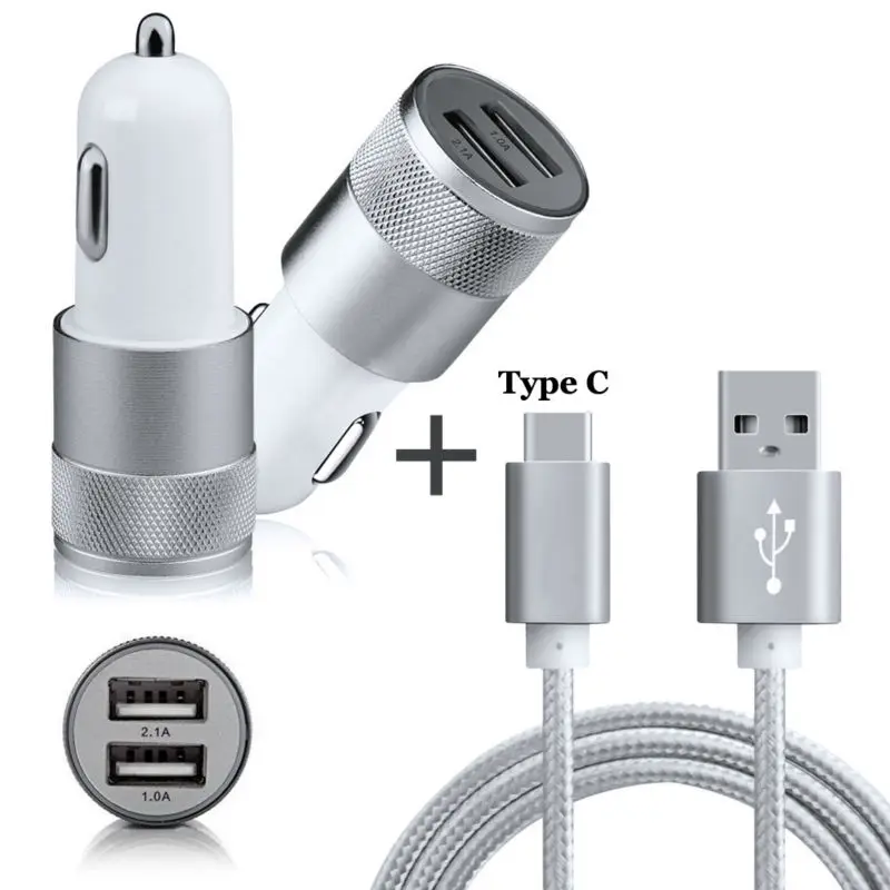 Автомобильное зарядное устройство с 2 портами USB + кабель для зарядки и передачи
