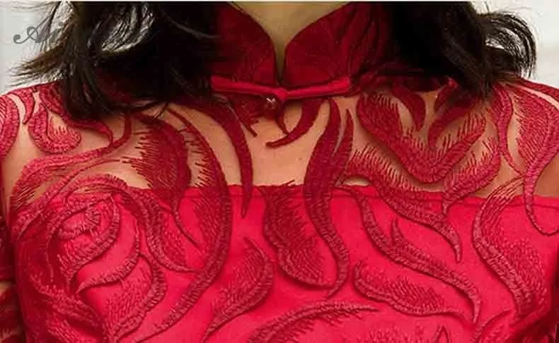 2019 модное кружевное современное платье Чонсам женское Красное Ципао Chinose Женская Роба в восточном стиле традиционное китайское вечернее