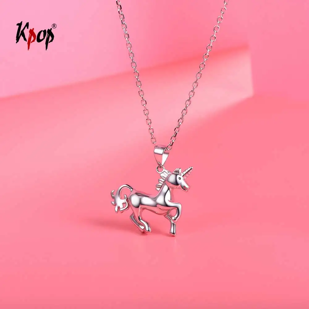

Kpop Unicorn Pendants & Necklaces Simple Design Jewelry 925 Sterling Silver Animal Horse Charm Necklace for Women P6014