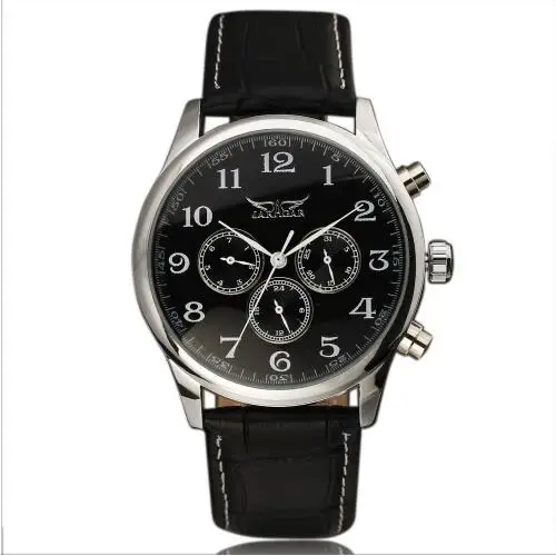 Horloges Mannen JARAGAR, Классические мужские механические наручные часы с белым циферблатом и синими стрелками на день, 24 часа, мужские наручные часы Relogio - Цвет: Черный