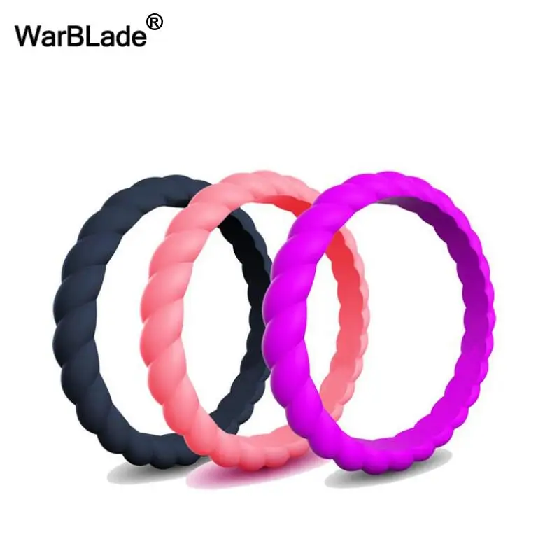 3mm Thin Braided Silicone Ring Fashion Sports Hypoallergenic Crossfit Flexible Woven Rubber Finger Ring For Women Wedding Rings 
