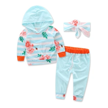 

2018 Sale Spring And Autumn Cotton Baby Girls Teen Children's Clothing Set Sport Suit Hooded T-shirt+pants+headband boy 3pcs/set