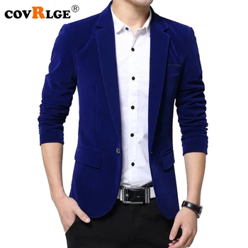 

Covrlge 2018 Autumn New Men Corduroy Blazer Fashion Slim Fit Solid Male Suits Jacket One Button Casual Blazer Dress Coats MWX020