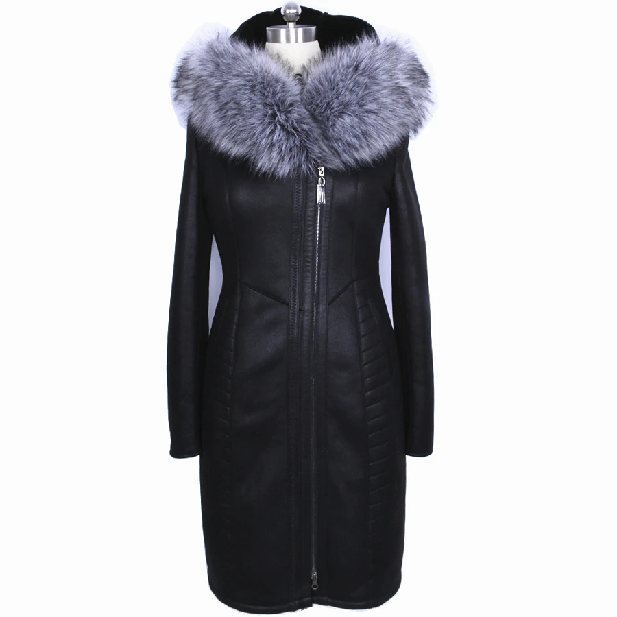 Image Factory Direct Supplier Collar Fox Fur Women Coat Winter Fashion Sheepskin Faux Slim Hooded Thickened Fur Suede Bust 142Cm New