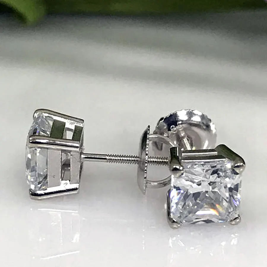 Pendientes Moissanite 0.50 quilates 5mm Aretes de Diamantes 14 k Oro blanco diamante de CORTE Asscher Pendientes de Novia o de Cumpleaños regalo