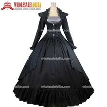 Gothic Victorian Navy Blue and Black 3-PC Gown Period Dress Theatre Reenactor Clothing
