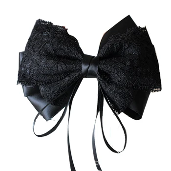 Günstige Übergroßen Bogen Doppel Schwarz Spitze Haar Clip Lange Band Dekorative Frühling Clip Dame Damen Haar-accessoire Haar Clip Oder Haar Ring