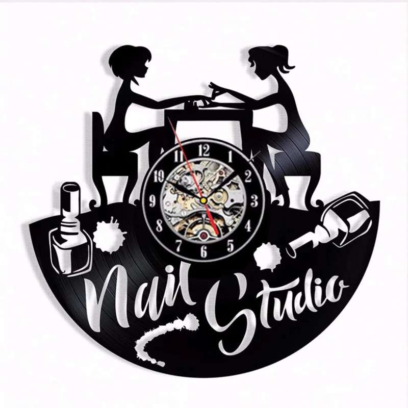 

Nail Salon 3D Wall Clock Modern Design Nail Art Manicure Studio Vinyl Record Clock Wall Watch Beauty Salon Wall Sign Decor 12"