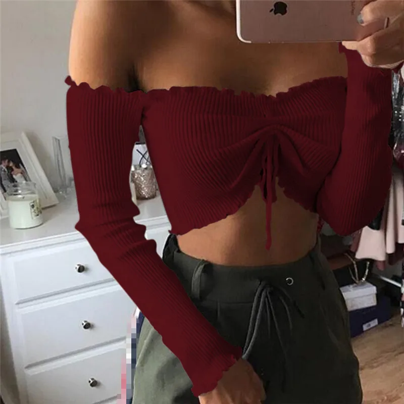 fashion folds autumn sexy strapless crop tops-6_