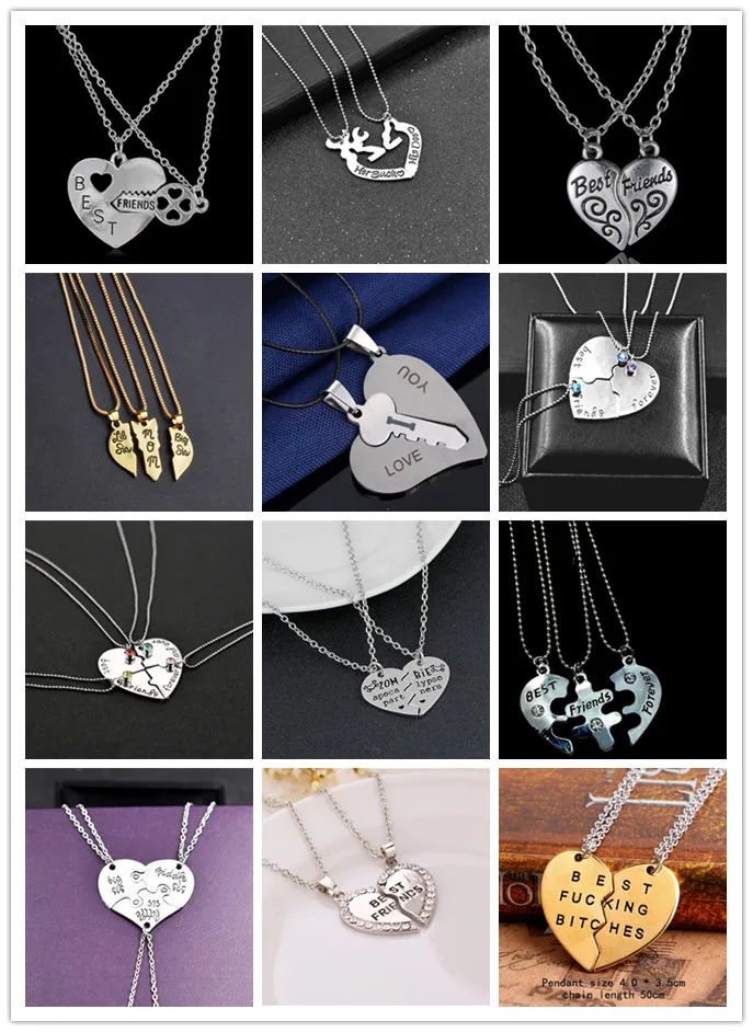 1Set Stitching Heart Pendants Necklaces For Women Girls Best Friend Jewelry Gift Heart Necklace Multi Style Hot Sale