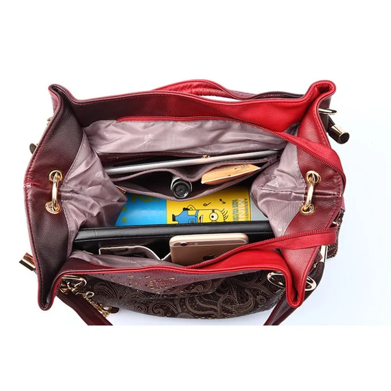 Женская кожаная сумка с вырезами, цветная градиентная сумка с кисточками, Женская Портативная сумка на плечо
