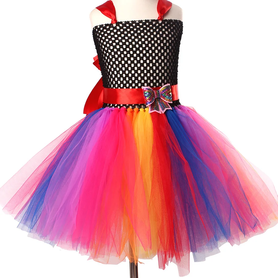 Bright Rainbow Princess Girls Tulle Tutu Dress for Birthday Wedding Dancing Party Ball Gown Kids Fluffy Dress with Rainbow Bow (3)