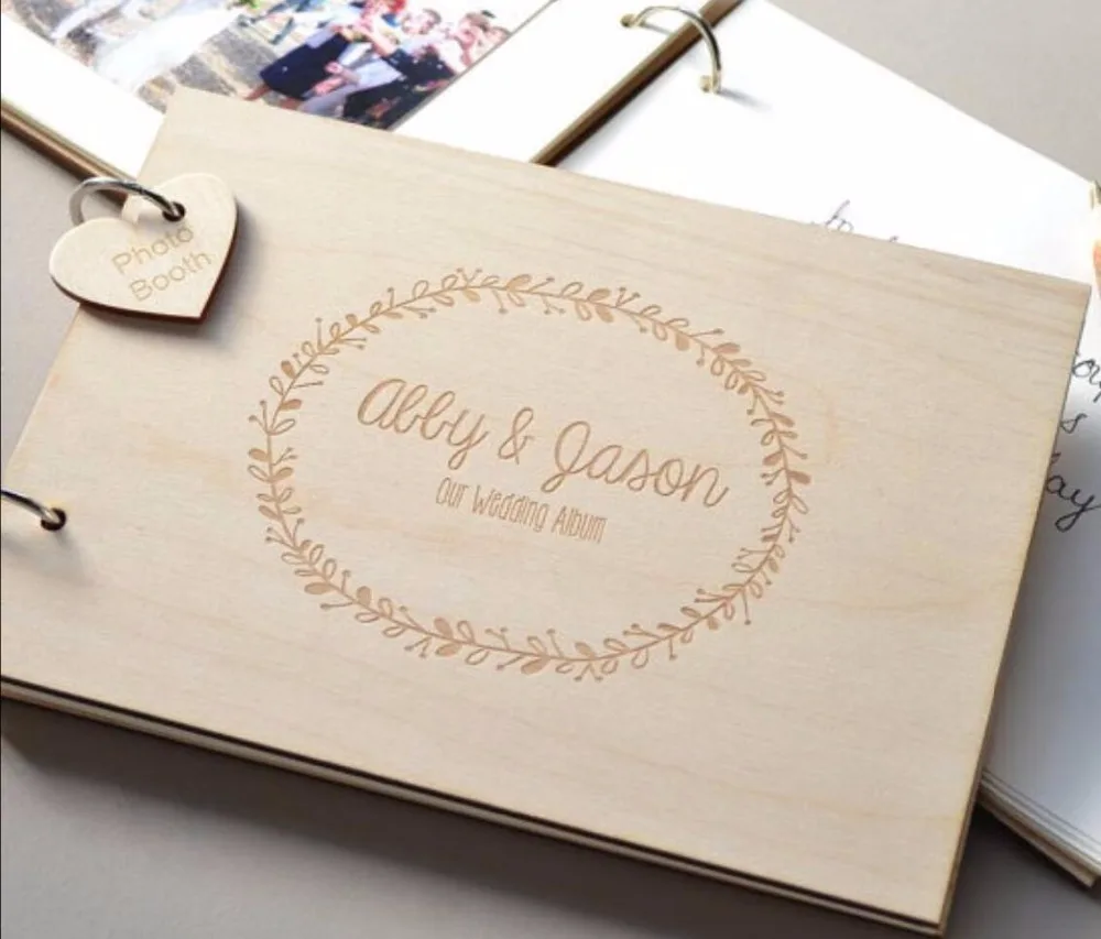 

personalized heart Rustic wedding engraved Alternative Wooden memory guestbooks with heart drop box top signature guest books