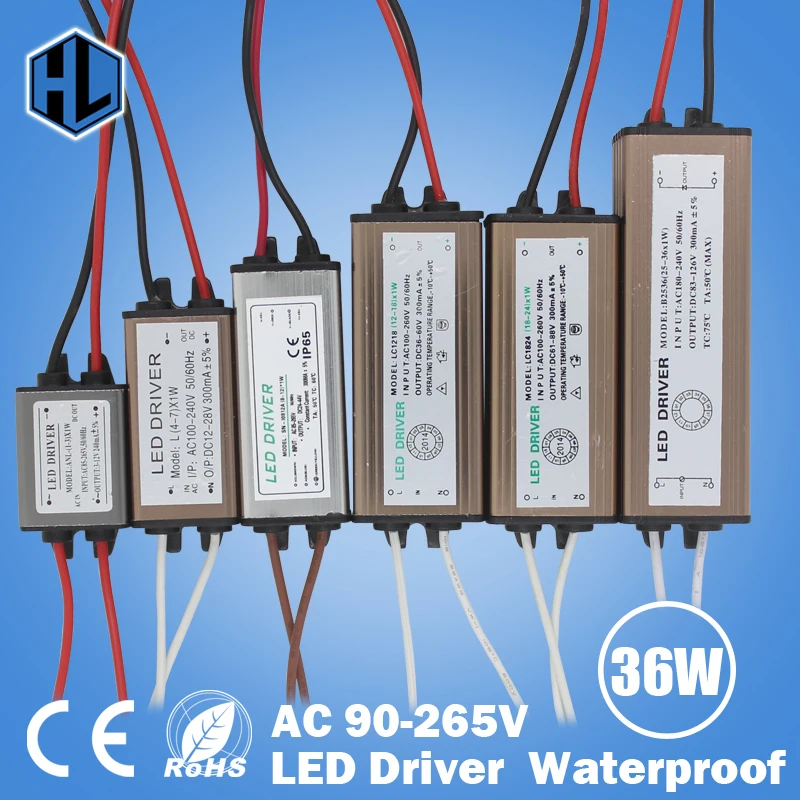 

Waterproof 1W-36W LED Driver LED Transformer AC90-265V DC3-136V Constant Current 300mA Power Supply Adapter for Led Strip Lamp