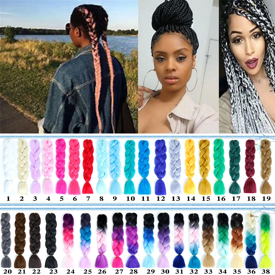 

MSTN Ombre Afro Box Braiding Hair Kanekalon Jumbo Braids Synthetic Hair for Crochet Braids False Hair Extensions headwear
