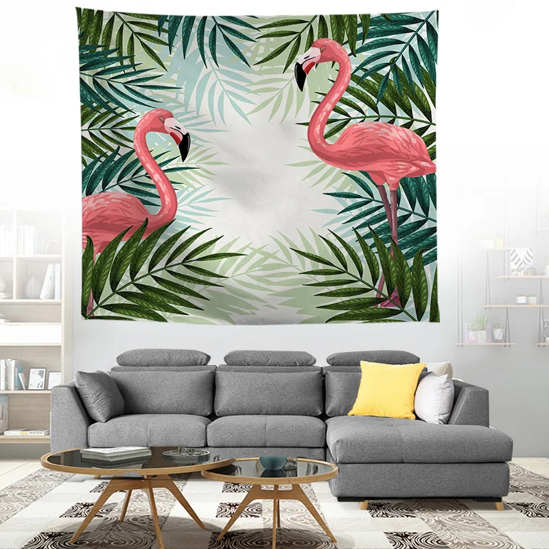 ZEIMON Flamingo Painting Plant Wall Tapestry Polyester Fabric Hippie Beach Throw Tapestries Wall Hanging Art Farmhouse Decor