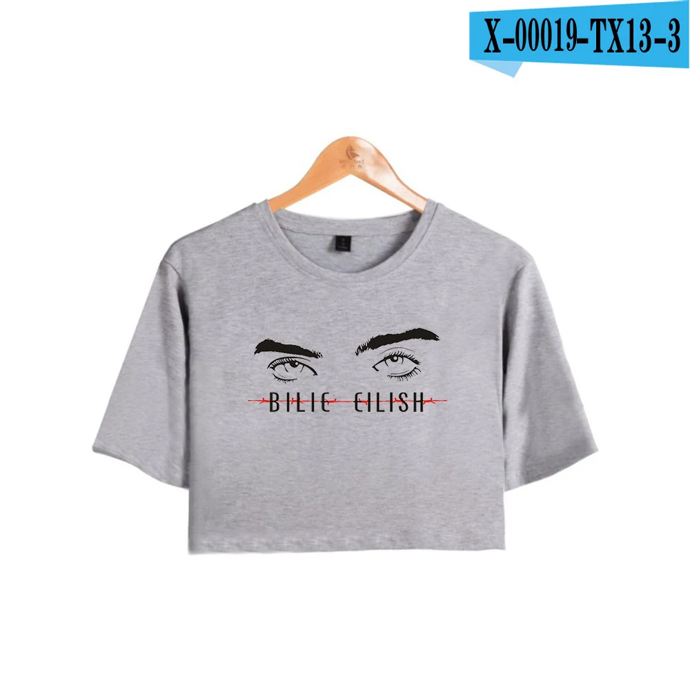 Billie Eilish, Модный женский короткий топ с принтом, летняя футболка с коротким рукавом,, Повседневная Уличная одежда для девушек, Сексуальная футболка - Цвет: grey