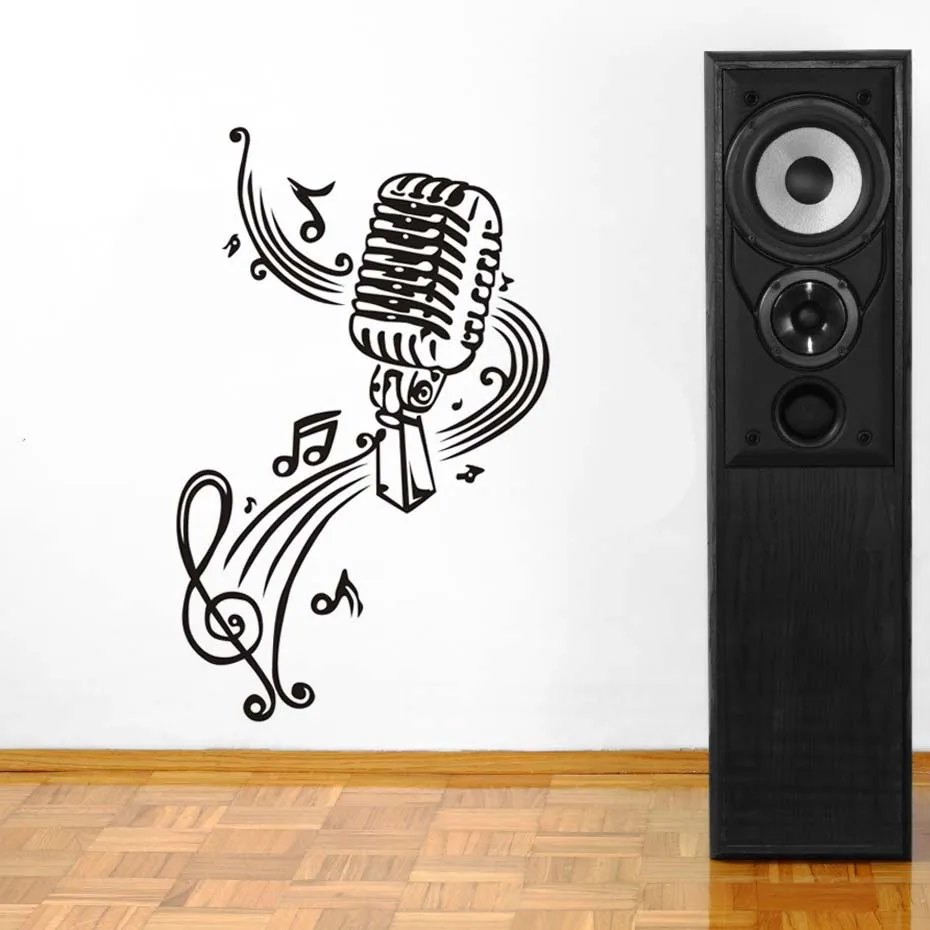 Microphone Music Notes Wall Art Decals Vinyl Murals Sticker For Living Room Kalaoke Room Removable Wallpaper Modern Home Decor (3)
