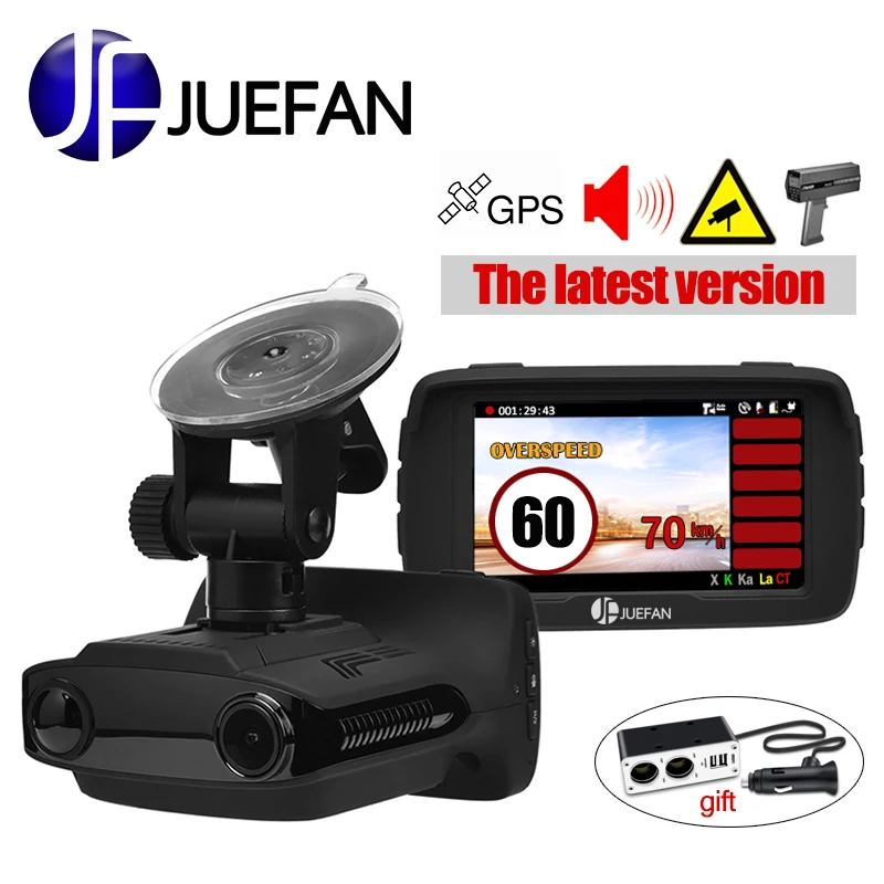 JUEFAN Hot Russia car dvr radar detector dash cam GPS 3 in 1 Multifunction HD 1296P