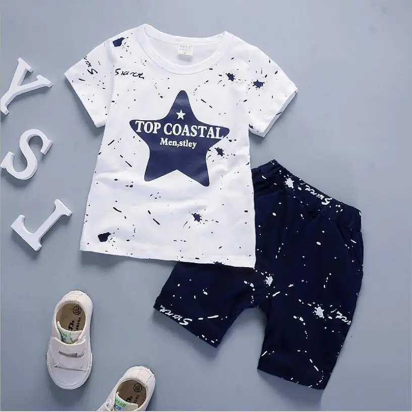 

Summer Boy's clothing sets baby boy's clothes sport suit children's cotton casual sets five-star short-sleeve T-shirt+ trousers