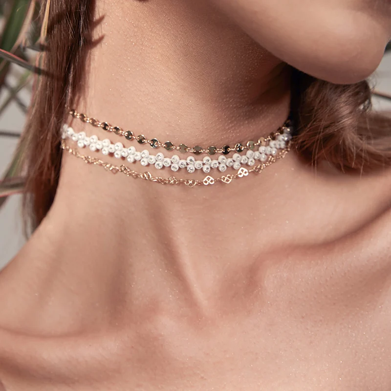 LWONG 3pcs/Set Gold Coin Heart Chain Choker Necklace Female Boho Chic