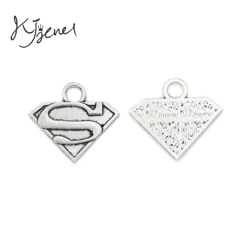 

KJjewel Superman Charm Pendant fit Bracelet Necklace Tibetan Silver Plated Jewelry DIY Making Accessories 25x28mm 5pcs