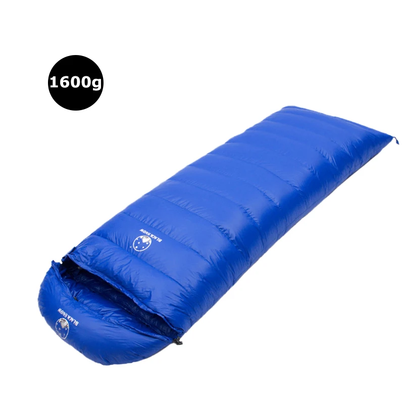 Зимний теплый взрослый обычный спальный мешок из 95% белого гусиного пуха с капюшоном для альпинизма, походов - Цвет: 1600g Blue