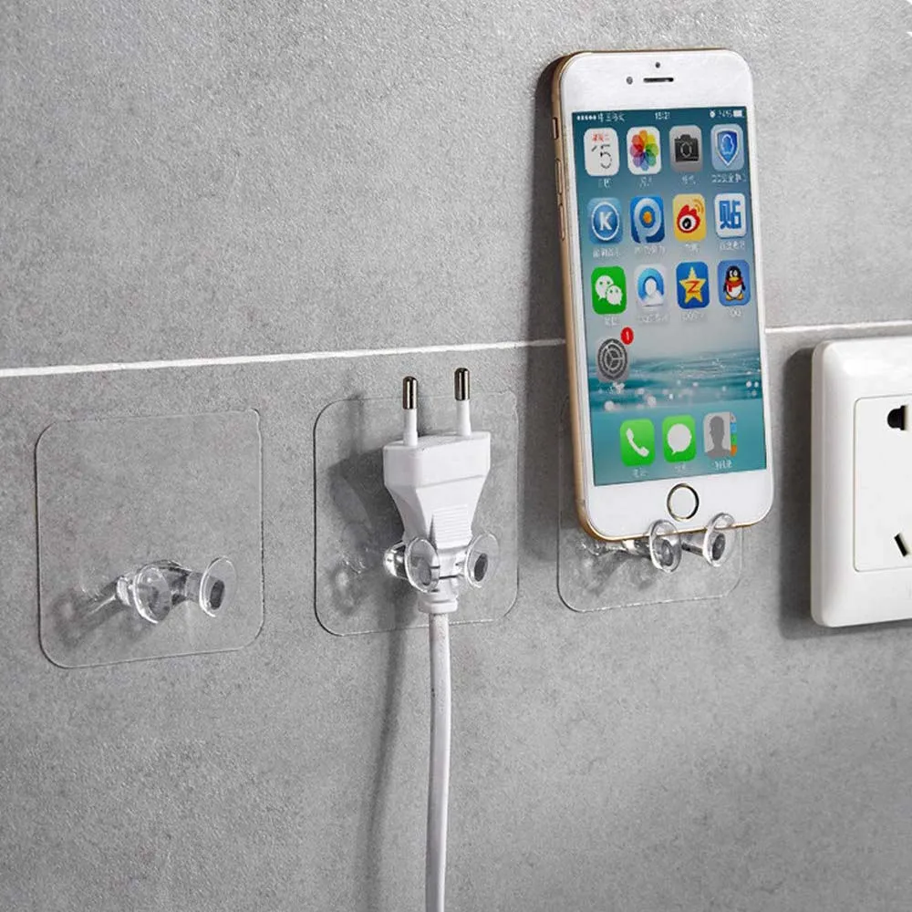 

2Pcs Portable Wall Storage Hook Power Plug Socket Holder Self-Sticking Transparent Traceless Wall Hooks Waterproof Hanger