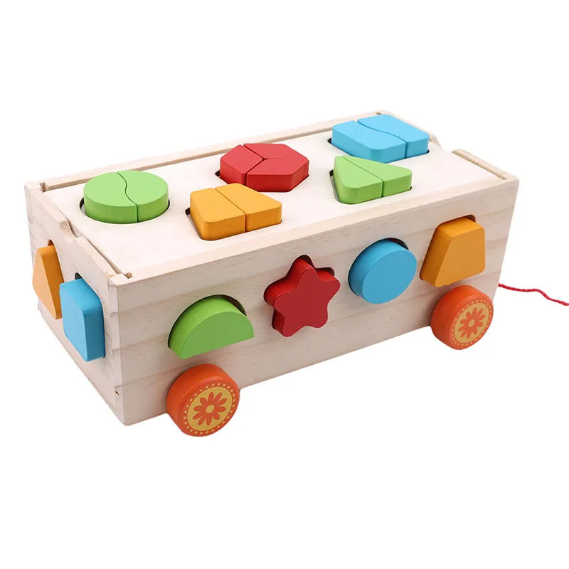 Детский блок, обучающая развивающая деревянная игрушка, 17 отверстий, Геометрическая/Цифровая форма, интеллектуальная коробка, прицеп, раннее обучение, кубик, игра - Цвет: Shape