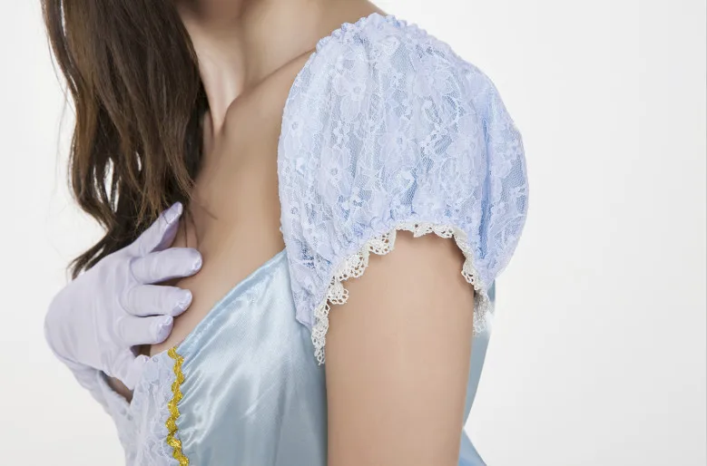 2015 New Arrival Custom Made Adult Cinderella Dress Costumes For Women Fantasia Halloween Party Dress Blue Cinderella Dress 