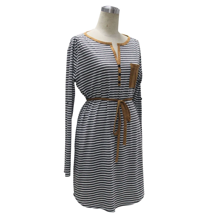 Gladiolus Striped Women Summer Dress Long Sleeve Button V-Neck Belt Tunic Irregular Fashion Midi Dress Robe Femme Ete 2018  (12)